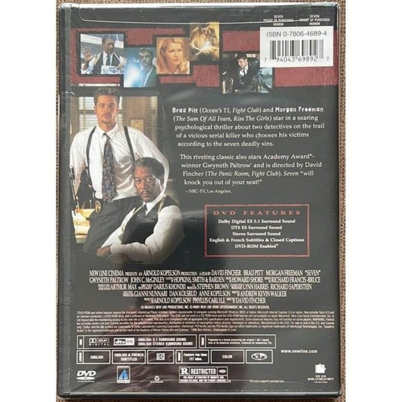 Seven - DVD - NEW - Brad Pitt, Morgan Freeman - Picture 2 of 3